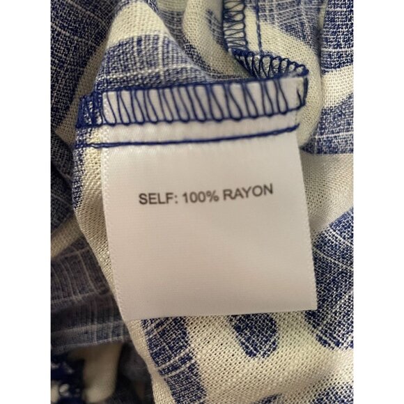 Rose + Olive Womens Elastic Waist Blue & White Tropical Print Wide-Leg Pants SzM - Picture 10 of 15